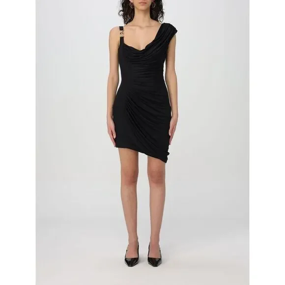 green emerald velvet dress Versace Jeans Couture Black Gold Baroque-Print Fitted T-Shirt Dress